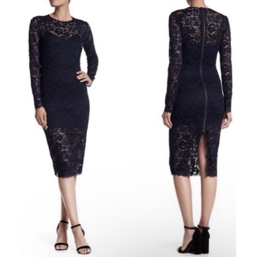 Veronica Beard Gynne Lace Midi Cocktail Dress in Black